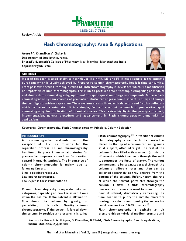 (PDF) Flash Chromatography Area & Applications Prachitee Ayare