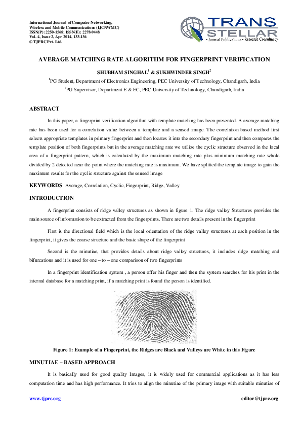 (PDF) AVERAGE MATCHING RATE ALGORITHM FOR FINGERPRINT VERIFICATION