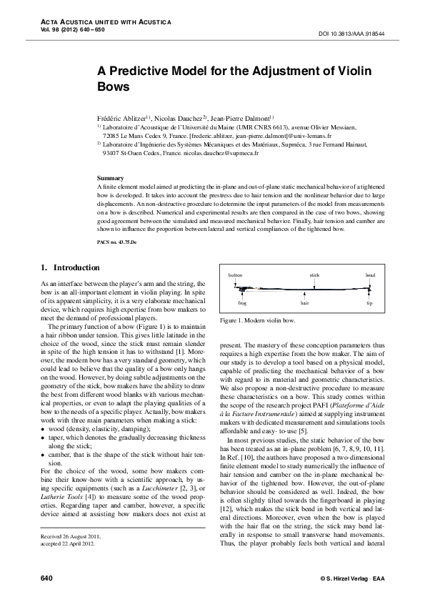 (PDF) ACTA ACUSTICA UNITED WITH ACUSTICA APredictive Model forthe
