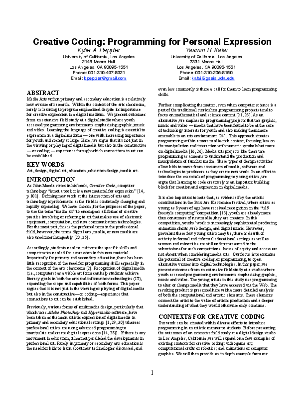 (PDF) Creative Coding: Programming for Personal Expression