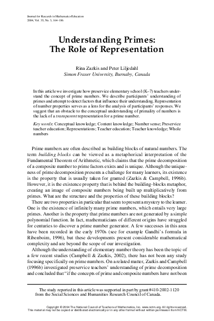 (PDF) Understanding Primes: The Role of Representation