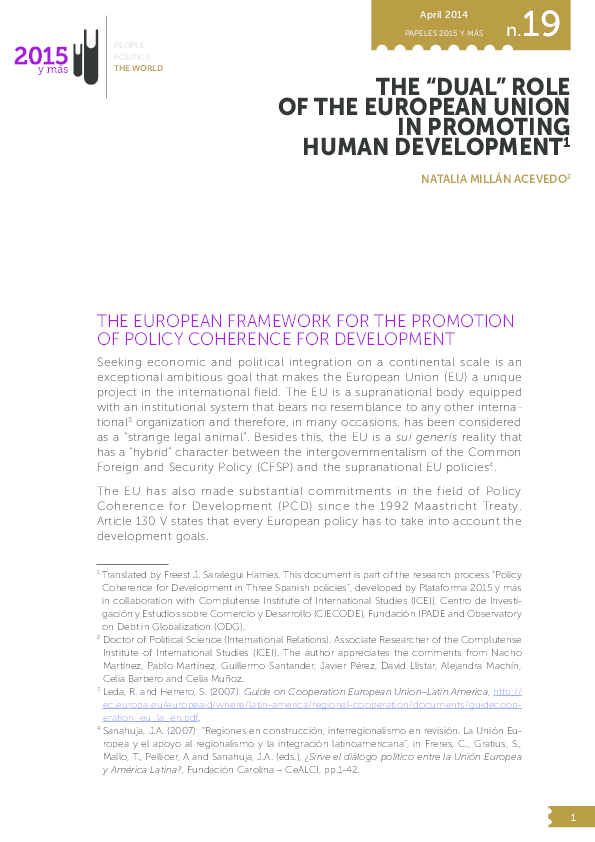 (PDF) The "dual" role of the European Union in promoting human development