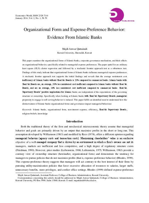 (PDF) Organizational Form and ExpensePreference Behavior Evidence