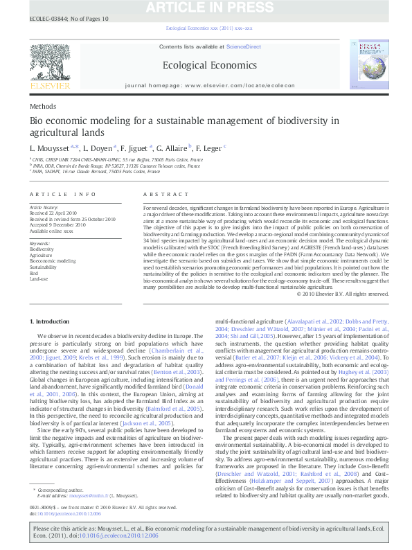 (PDF) Bio economic modeling for a sustainable management of ...