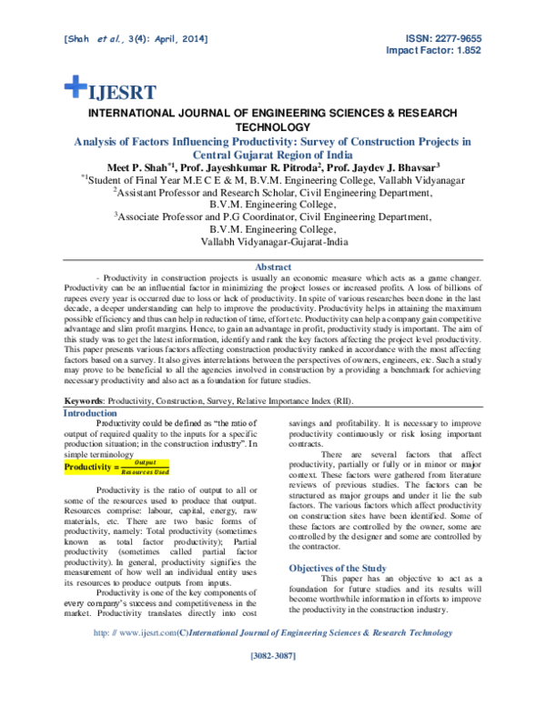 (PDF) Analysis of Factors Influencing Productivity: Survey of ...