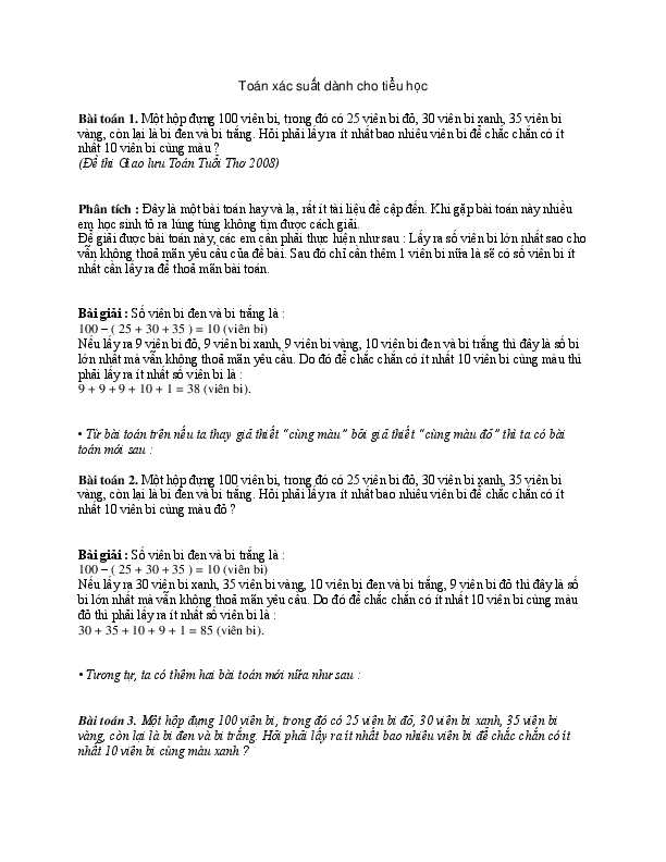 First page of “Toan xac suất danh cho tiểu học”