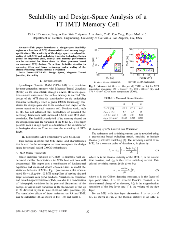 (PDF) Scalability and design-space analysis of a 1T-1MTJ memory cell