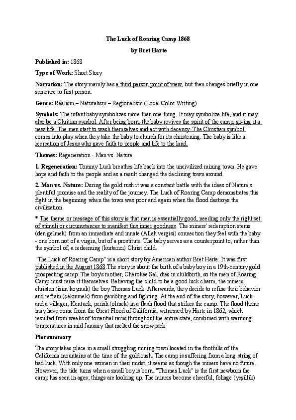 Doc The Luck Of Roaring Camp 1868 Turkce Tears Fear Academia Edu