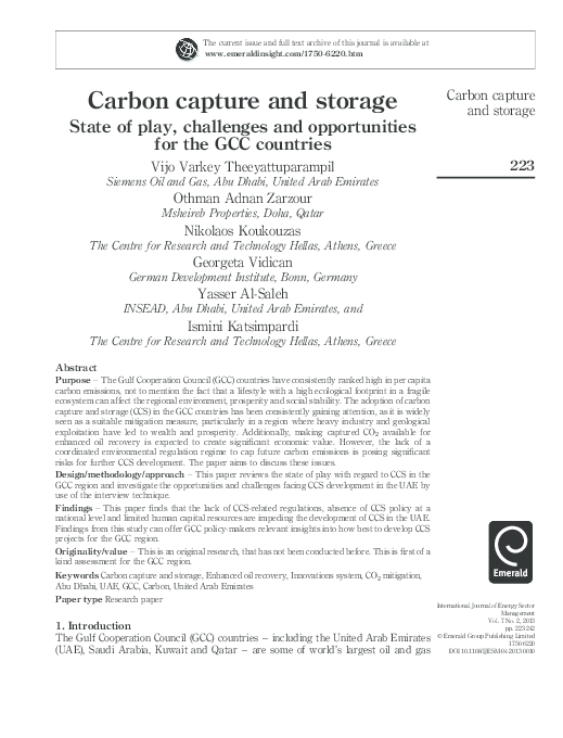(PDF) Carbon Capture and Storage for the GCC Countries