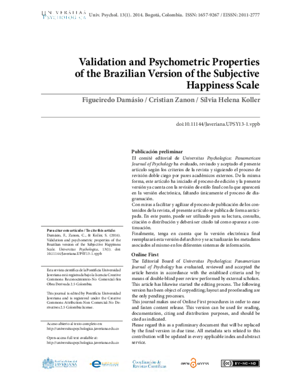 (PDF) Validation and Psychometric Properties of the Brazilian Version ...