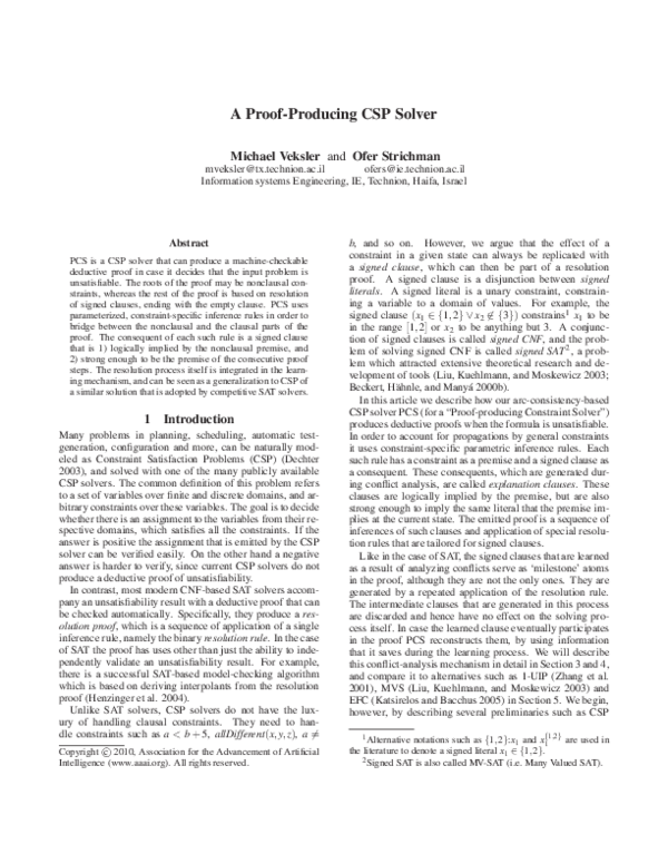 A Proof-Producing CSP Solver