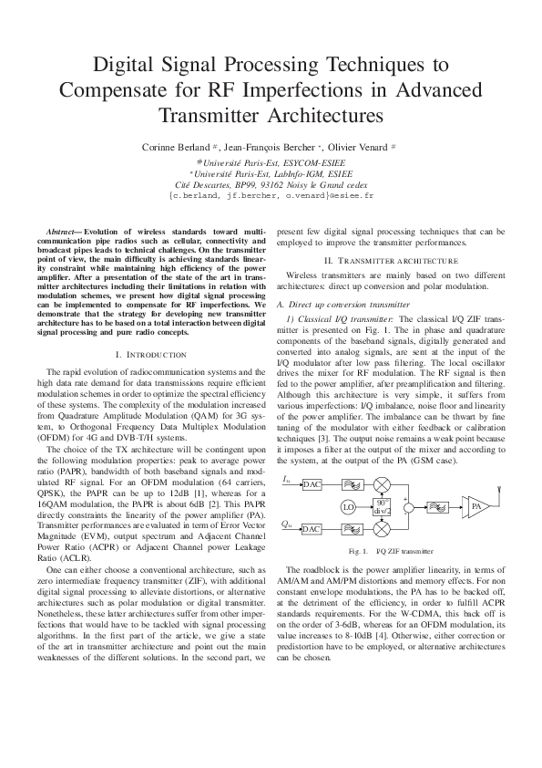 (PDF) Digital signal processing techniques to compensate for RF imperfections in advanced