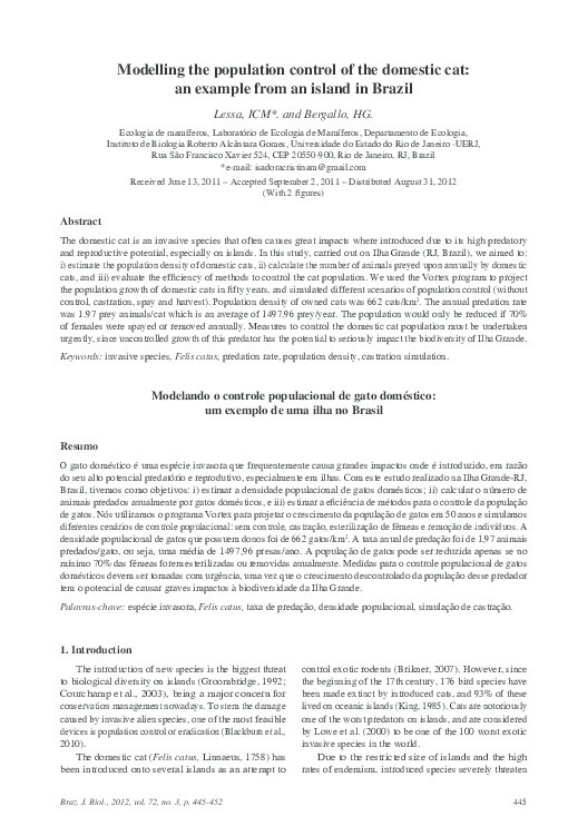 (PDF) Modeling population control of domestic cat