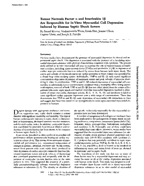 (PDF) Tumor Necrosis Factor et and Interleukin 1~ Are Responsible for ...