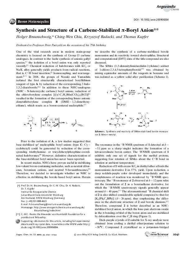 Pdf Boron Heterocycles Synthesis And Structure Of A Carbene