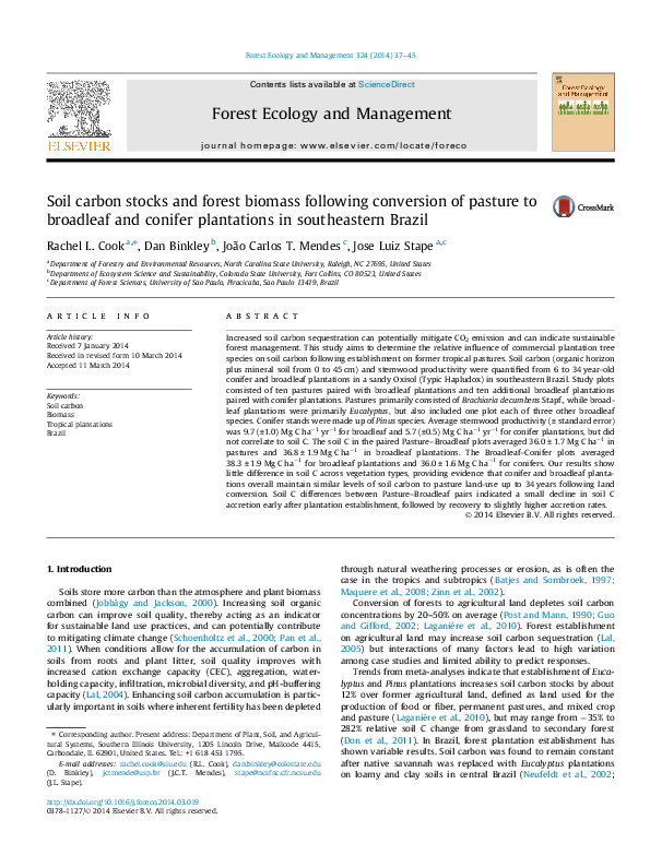 (PDF) Soil carbon stocks and forest biomass following conversion of ...