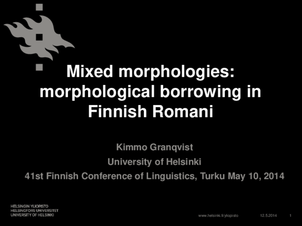 (PDF) Mixed morphologies: morphological borrowing in Finnish Romani