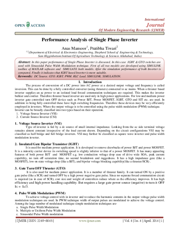 (PDF) Performance Analysis of Single Phase Inverter
