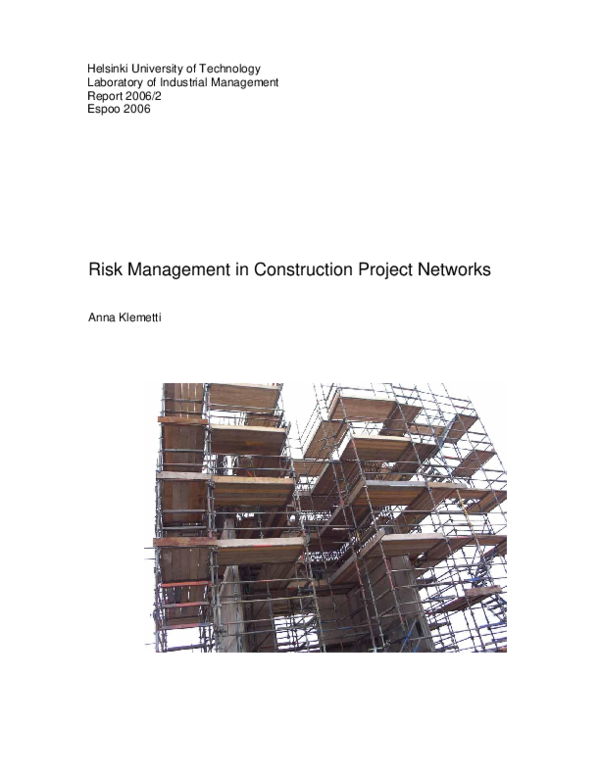 (PDF) Risk Management in Construction Project Networks