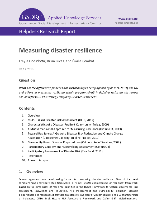 Helpdesk Report Measuring Disaster Resilience