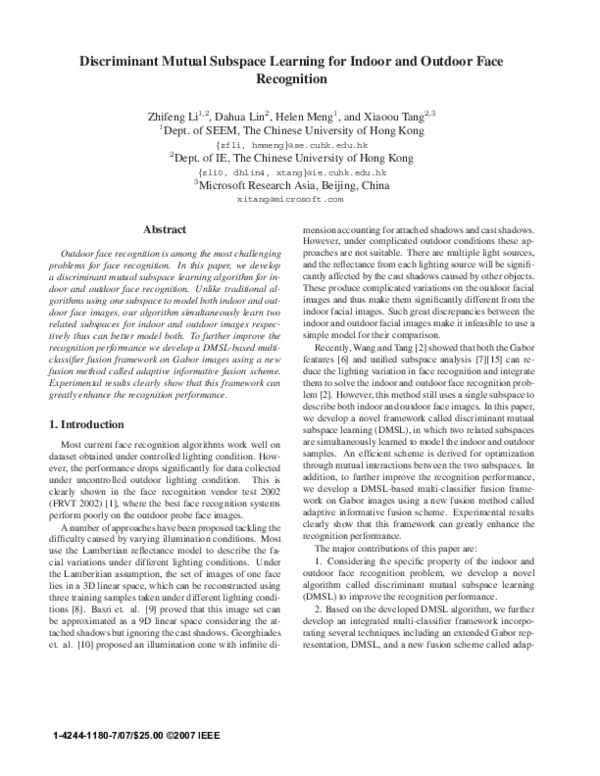 (PDF) Discriminant Mutual Subspace Learning for Indoor and Outdoor Face ...