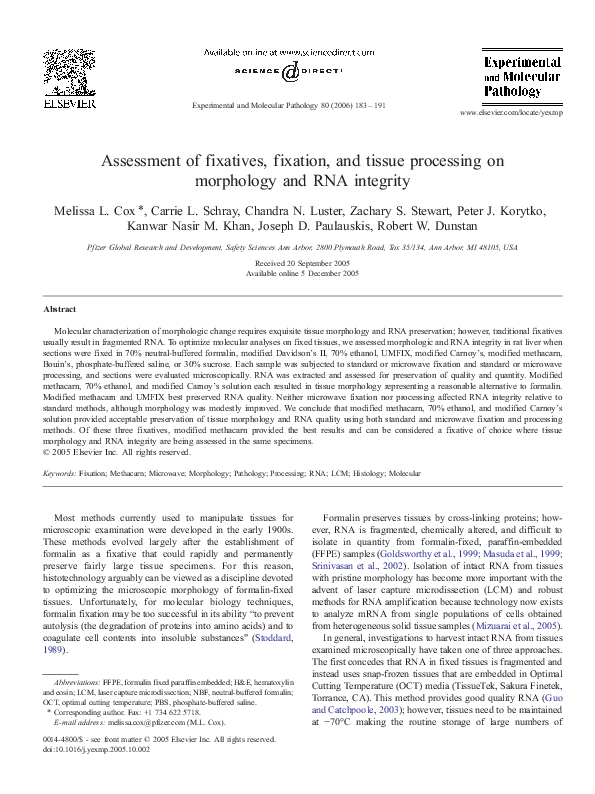 (PDF) Assessment of fixatives, fixation, and tissue processing on
