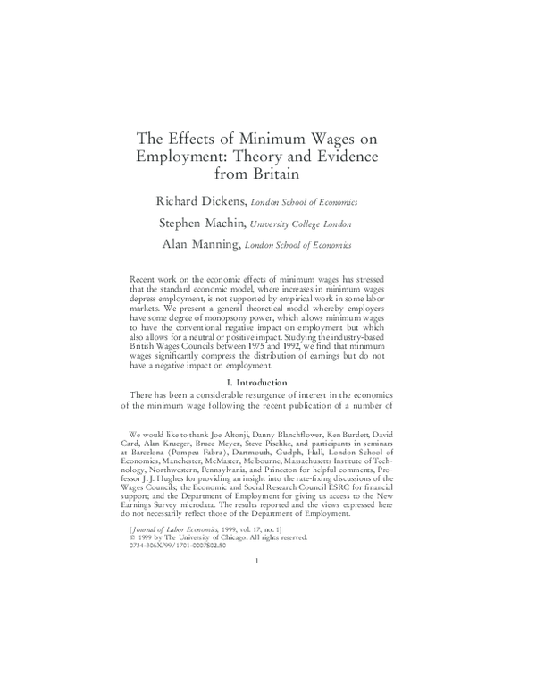 (PDF) The effects of minimum wages on employment: Theory and evidence ...