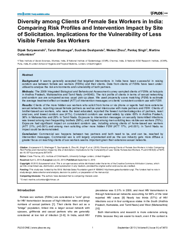 (PDF) Diversity among Clients of Female Sex Workers in India: Comparing ...
