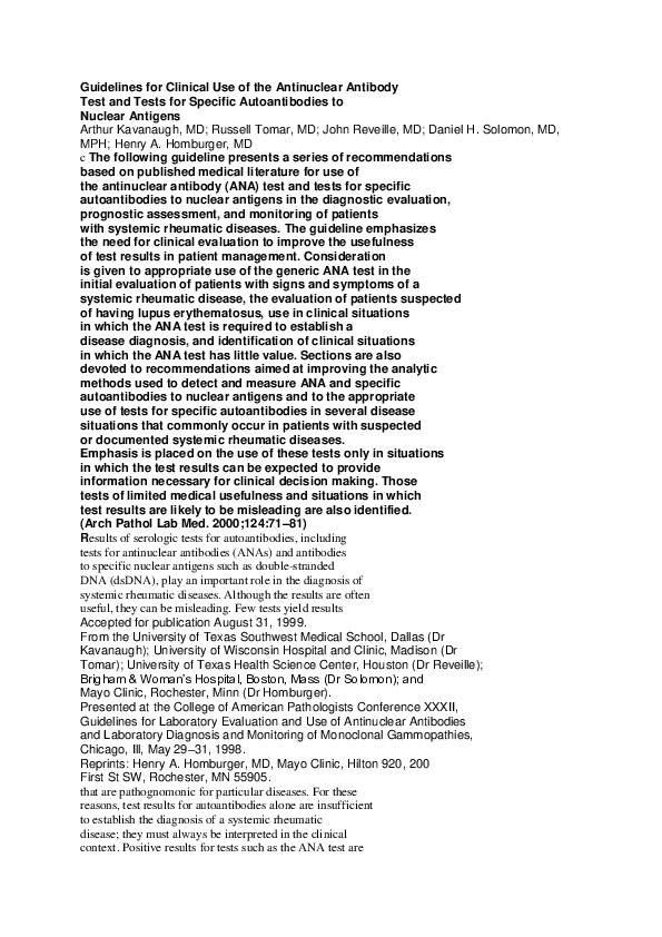 (DOC) Guidelines for Clinical Use of the Antinuclear Antibody Test and ...