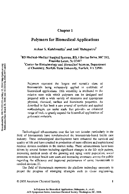 (PDF) Polymers for Biomedical Applications
