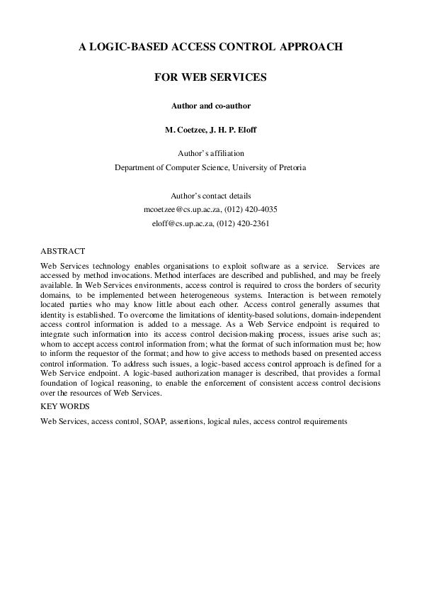 (PDF) A Logic-Based Access Control Approach For Web Services