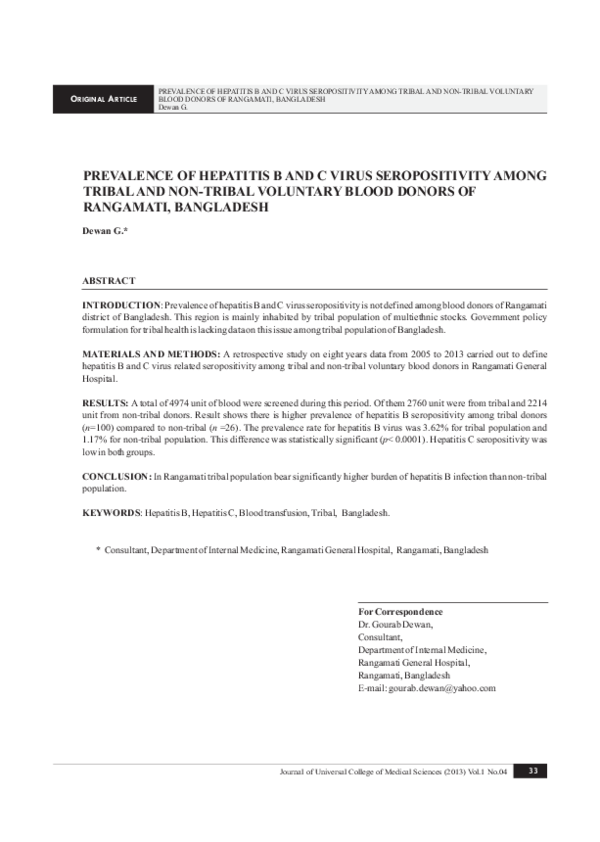 (PDF) Prevalence of Hepatitis B and C Virus Seropositivity among Tribal ...