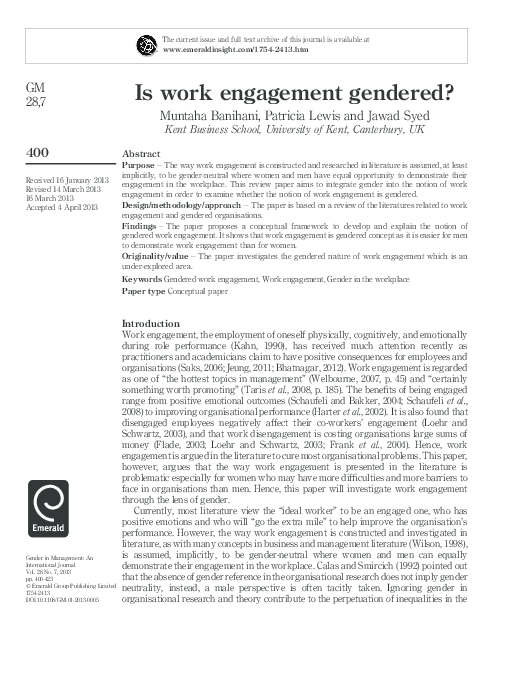 (PDF) Is work engagement gendered?