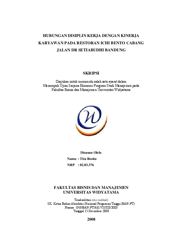 Pdf Hubungan Disiplin Kerja Dengan Kinerja Karyawan Pada Restoran Ichi Bento Cabang Jalan Dr Setiabudhi Bandung Chatharine Pranata Academia Edu