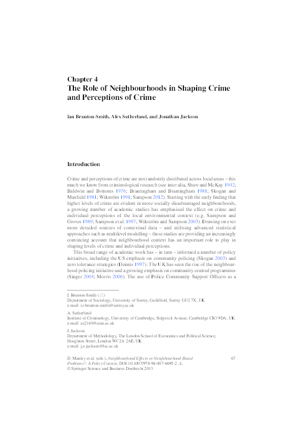 The role of neighbourhoods in shaping crime and perceptions of crime