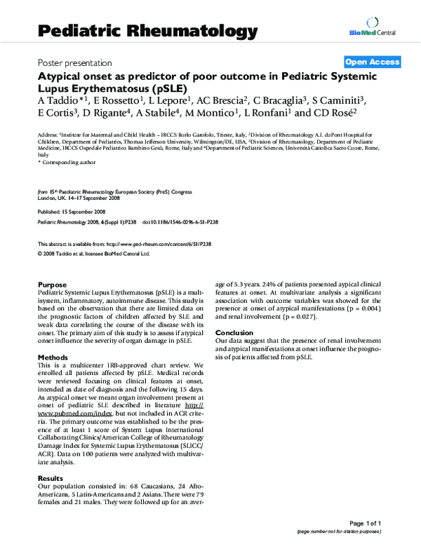 (PDF) Atypical onset as predictor of poor outcome in Pediatric Systemic ...