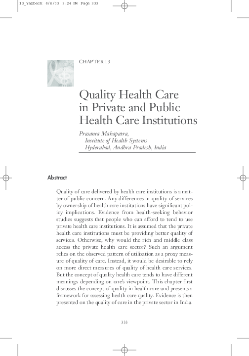 (PDF) Quality Health Care in Private and Public Health Care Institutions
