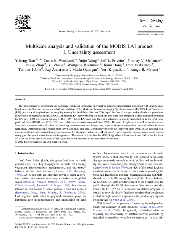 (PDF) Multiscale analysis and validation of the MODIS LAI product