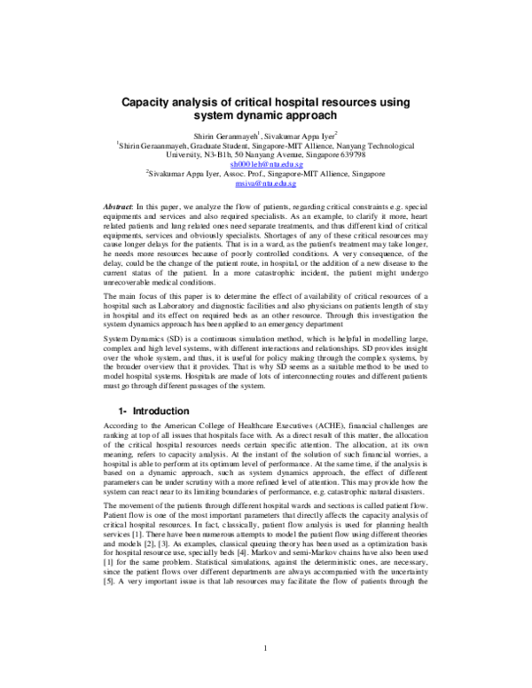 (PDF) Capacity analysis of critical hospital resources using system ...
