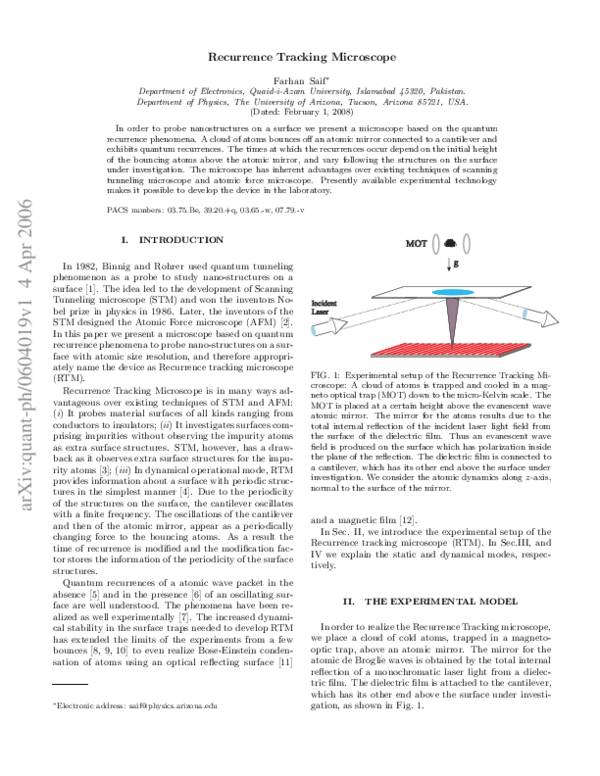 (PDF) Recurrence tracking microscope