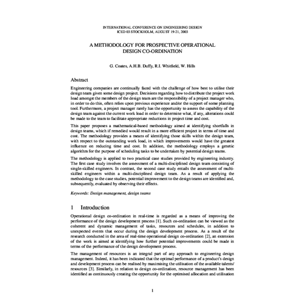 (PDF) A METHODOLOGY FOR PROSPECTIVE OPERATIONAL DESIGN COORDINATION