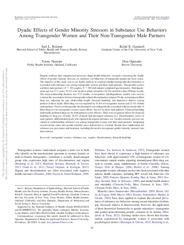 (PDF) Dyadic effects of gender minority stressors in substance use ...