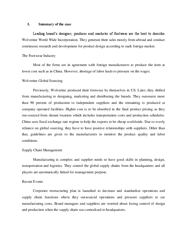 (DOC) Wolverin World Wide Global Sourcing case study