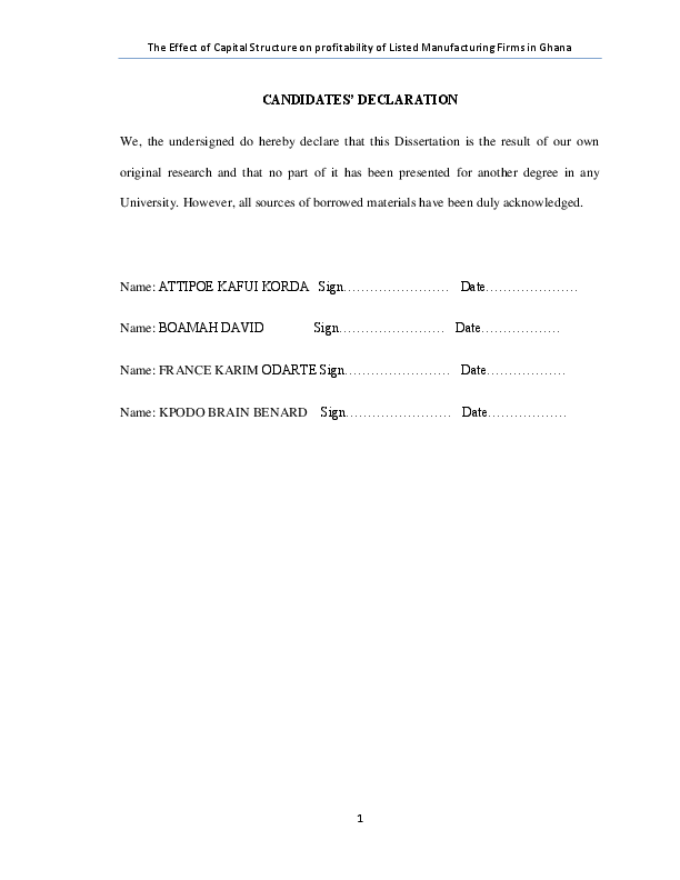 (PDF) The effect of capital structure on profitability of listed ...