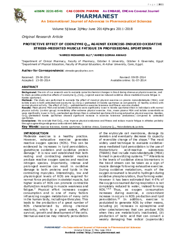 (PDF) PROTECTIVE EFFECT OF COENZYME Q10 AGAINST EXERCISE-INDUCED ...