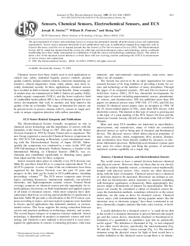 (PDF) Sensors, Chemical Sensors, Electrochemical Sensors, and ECS ECS ...