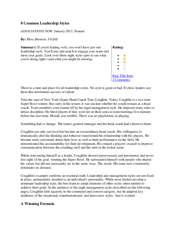 (DOC) 8 Common Leadership Styles karani isaac isaac Academia.edu