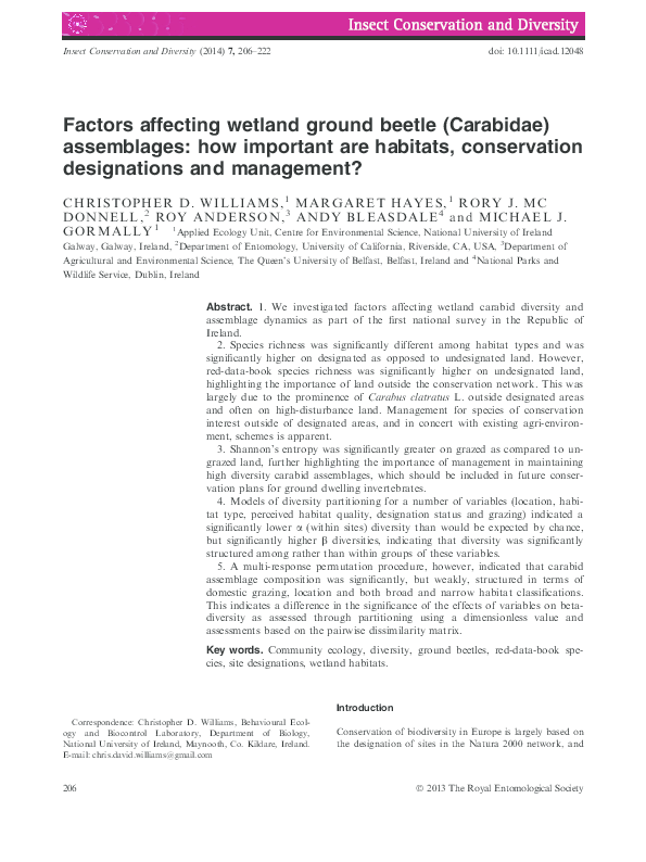 (PDF) Factors affecting wetland ground beetle (Carabidae) assemblages ...
