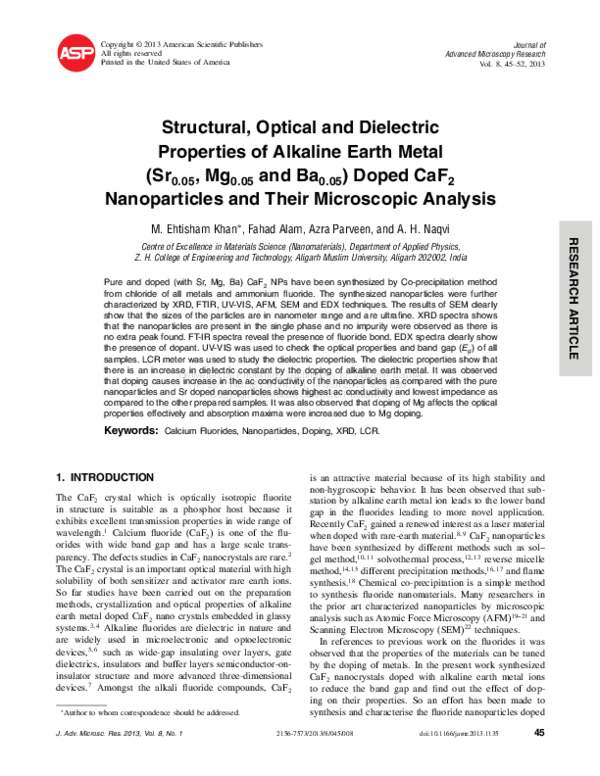 (PDF) Structural, Optical and Dielectric Properties of Alkaline Earth ...