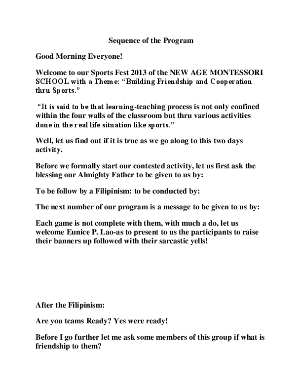 (DOC) Sequence of the Program Good Morning Everyone! to our